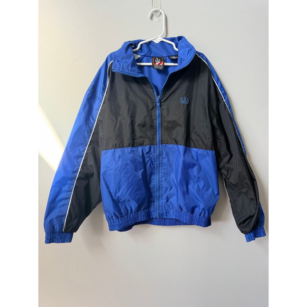 VTG USA Olympics Team Windbreaker Jacket Youth Medium 10-12 Blue Black Retro 90s